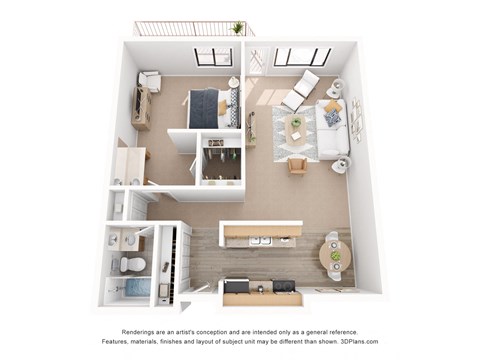 Floor plan for 1 bed, 1 bath, 875 sqft